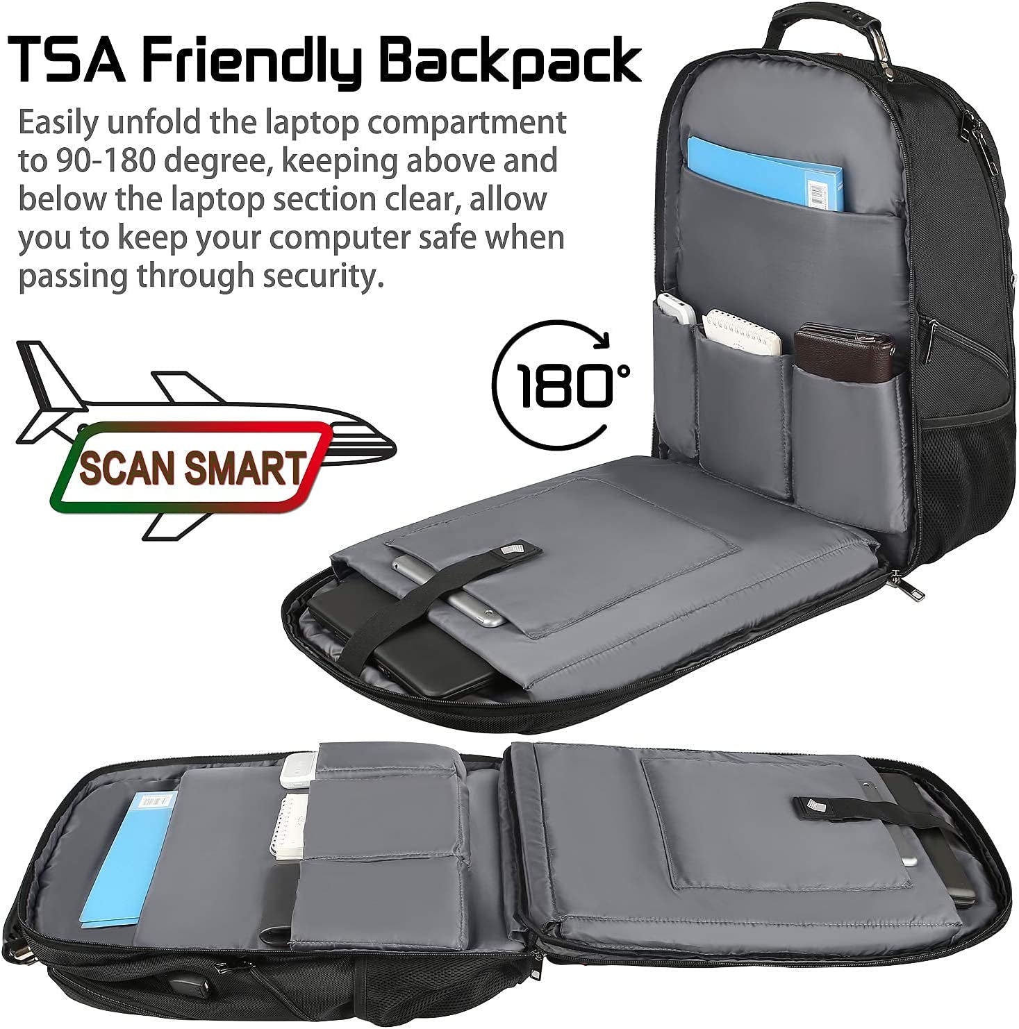 18.4 Laptop Backpack for Men, 55L-60L Extra Large Gaming Laptops Backpack with USB Charger Port, TSA Friendly Flight Approved RFID Anti-Theft Pocket, Water Resistant Suiltable for Travel Business Work