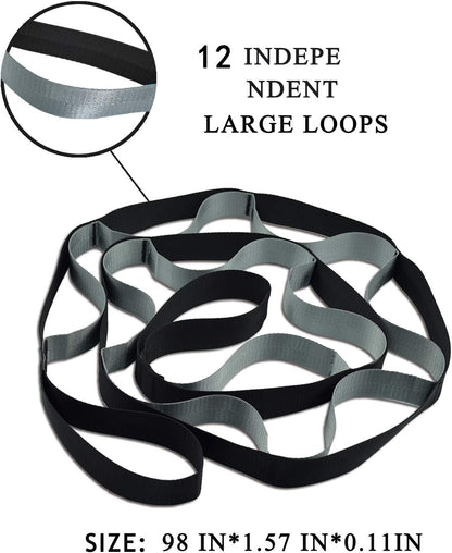 Yoga Straps Stretching Strap with 12 Loops Workout Poster, Straps for Stretching Physical Therapy Equipment Long Stretch Out Bands for Exercise, Pilates and Gymnastics for Women Men